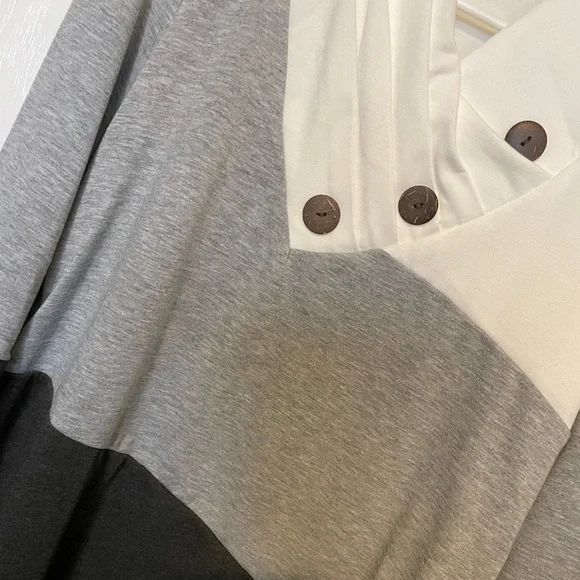 Decorative Button Patchwork Asymmetrical Neck NWOT - Picture 5 of 7